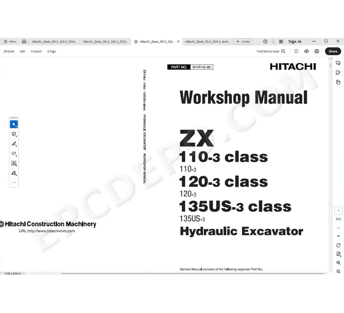 Hitachi excavator Zaxis ZX110-3 ZX120-3 ZX135US-3 service manual